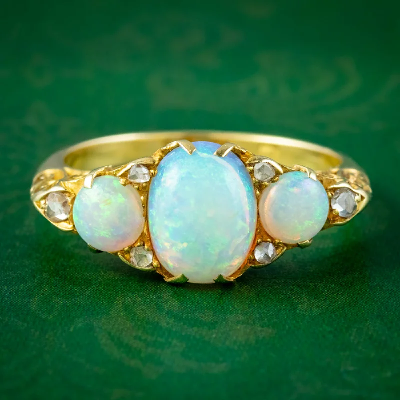 Silver Wedding Ring Set for Couples-Antique Edwardian Opal Diamond Ring 2.5ct Of Opal