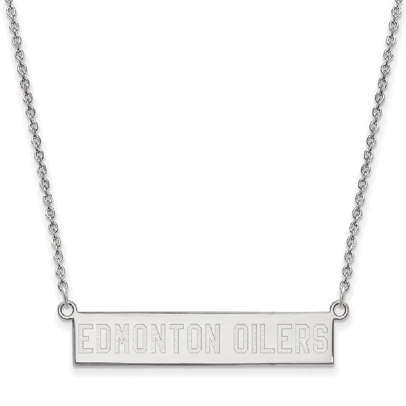 Simple Gold Pendant Necklace-Sterling Silver NHL Edmonton Oilers Small Bar Necklace, 18 In