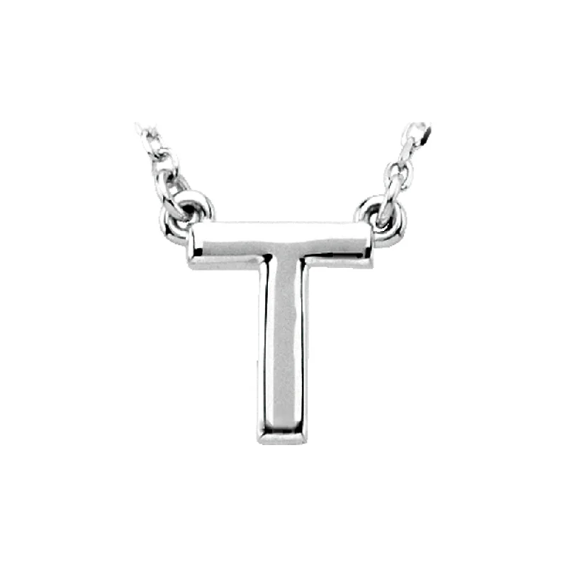 Modern Gold Necklace for Women-14K White Gold, Kendall Collection, Block Initial T Necklace, 16 Inch