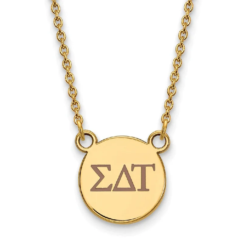 Classic Gemstone Necklace for Weddings-14K Plated Silver Sigma Delta Tau Sm Tan Enamel Greek Letters Necklace