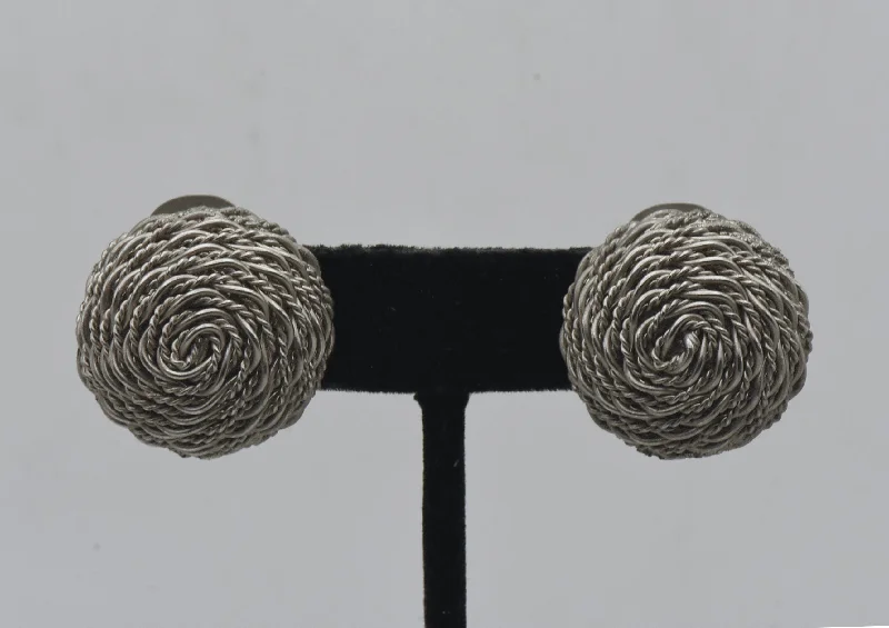 Sparkling Earrings for Bold Fashion-Vintage Silver Tone Basket Weave Clip On Earrings