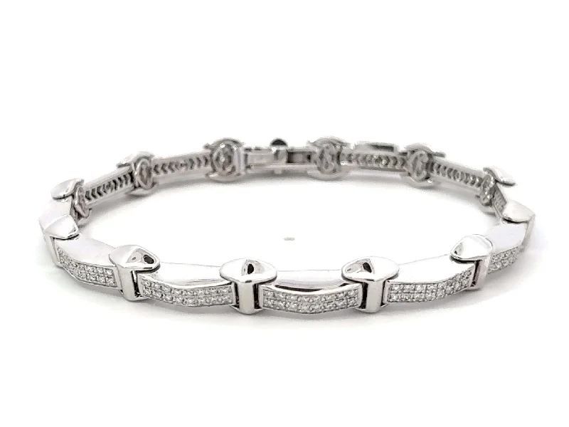 Stylish Bracelet with Gemstone Details-Philippe Charriol Sectional Diamond Bracelet 18k White Gold