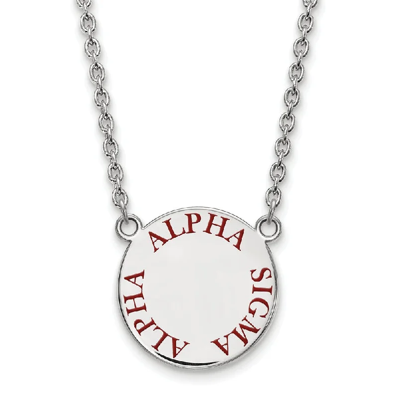 Stylish Necklace for Daily Wear-Sterling Silver Alpha Sigma Alpha Large Red Enamel Necklace