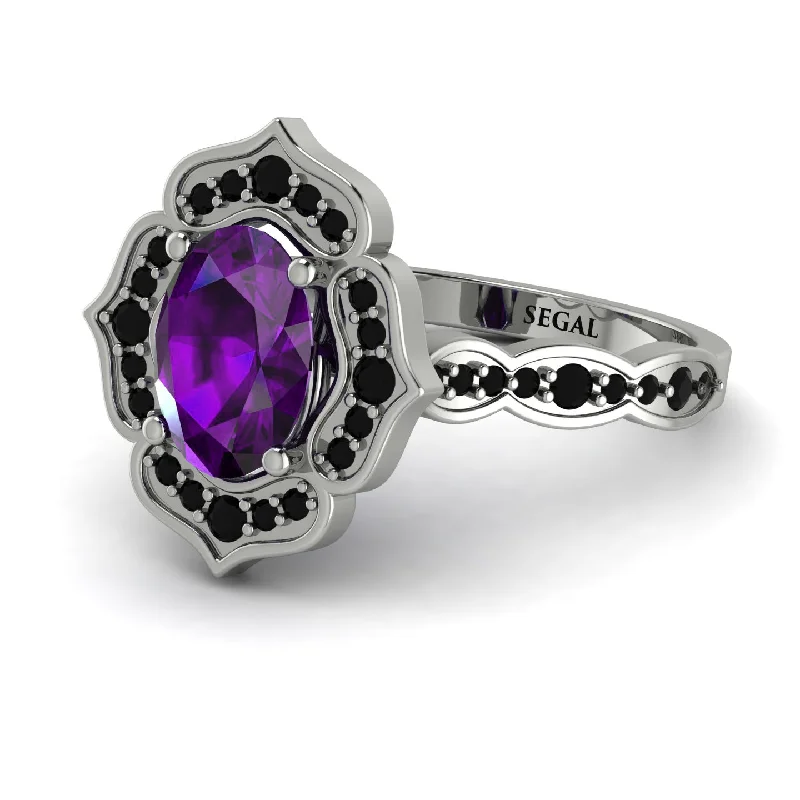 Custom Wedding Ring for Special Day-Decorated Halo Oval Amethyst Engagement Ring - Faith No. 309