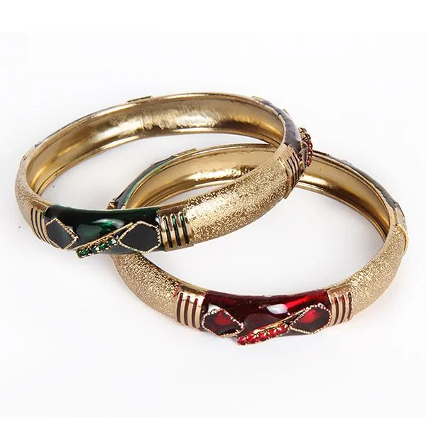 Silver Bangles with Engraving for Personal Touch-Kriaa Maroon And Green Meenakari Austrian Stone Bangle Set - 1401124_2.4