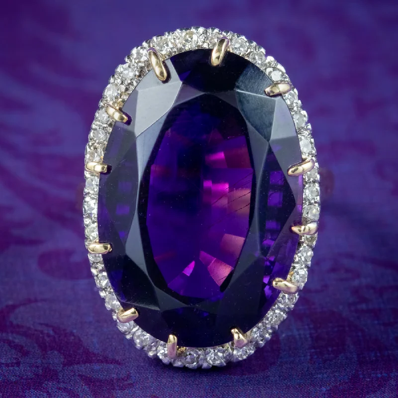 Elegant Gold Ring for Brides-Vintage Amethyst Diamond Cocktail Ring 15ct Amethyst