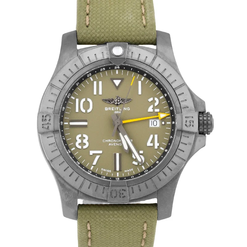 Affordable Fashion Watches for Women-PAPERS Breitling Avenger GMT Night Mission 45 TITANIUM 45mm GREEN V32395 B+P