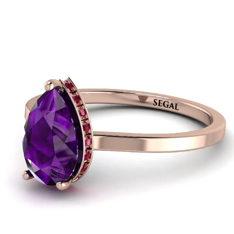 Stackable Silver Rings for Fashion-Hidden Halo Pear Amethyst Engagement Ring - Mary No. 311