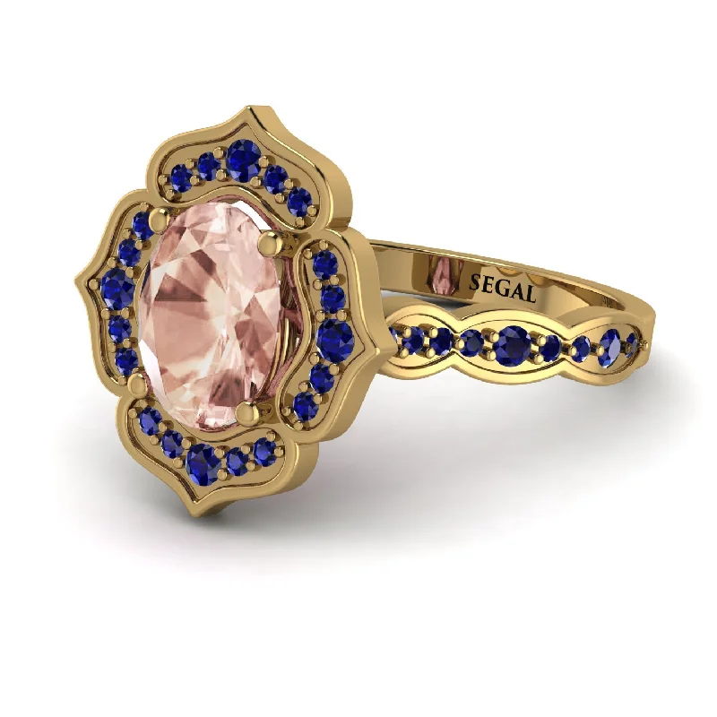 Gold Ring with Gemstones-Decorated Halo Oval Morganite Engagement Ring - Faith No. 913