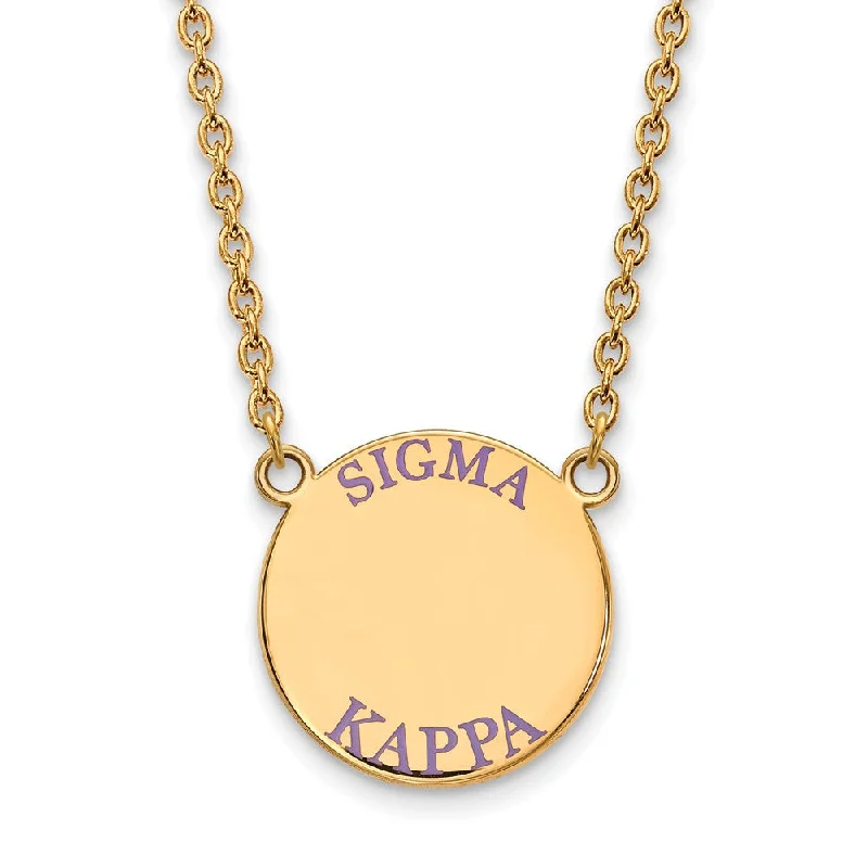 Personalized Pendant Necklace for Moms-14K Plated Silver Sigma Kappa Large Purple Enamel Necklace