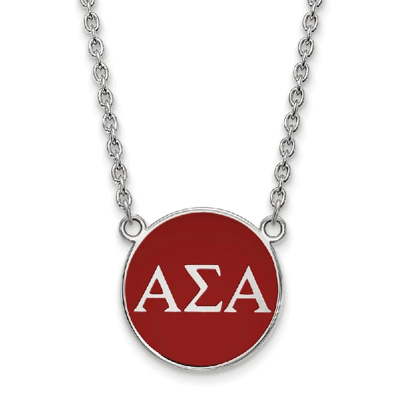 Bold Fashion Necklace for Evening Events-Sterling Silver Alpha Sigma Alpha Large Red Enamel Disc Necklace