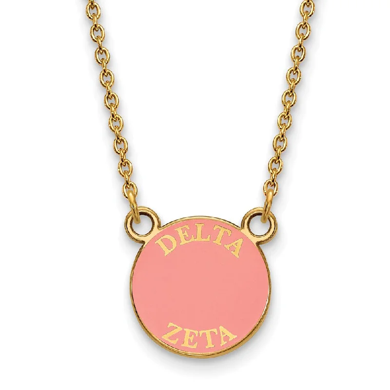 Pearl Necklace for Brides-14K Plated Silver Delta Zeta Small Pink Enamel Disc Necklace