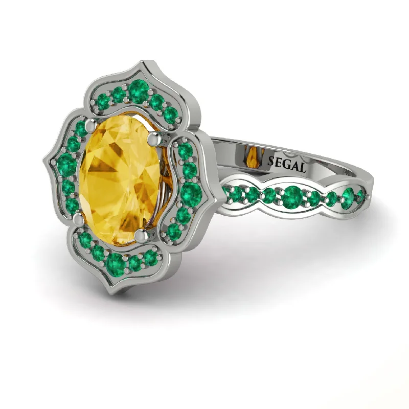 Chunky Gemstone Ring for Bold Style-Decorated Halo Oval Citrine Engagement Ring - Faith No. 606