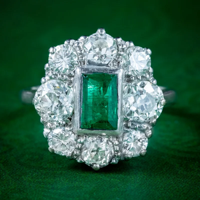 Custom Diamond Ring for Engagement Proposal-Antique Edwardian Emerald Diamond Cluster Ring 0.60ct Emerald