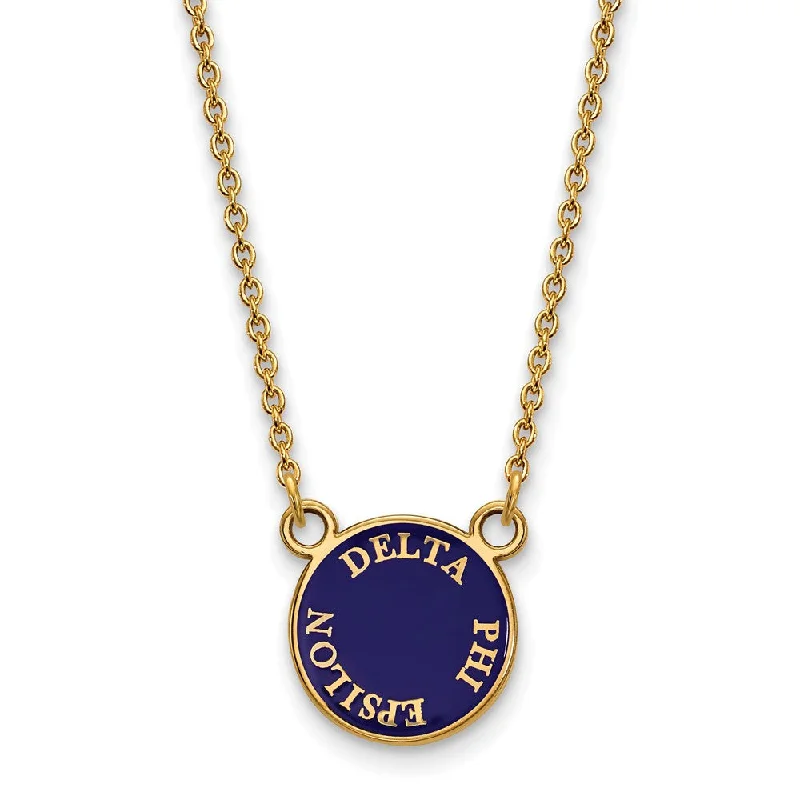 Diamond Pendant Necklace-14K Plated Silver Delta Phi Epsilon Small Enamel Disc Necklace