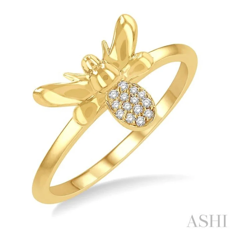 Simple Engagement Ring for Elegant Look-1/20 Ctw Bumble Bee Round Cut Diamond Petite Fashion Ring in 10K Yellow Gold