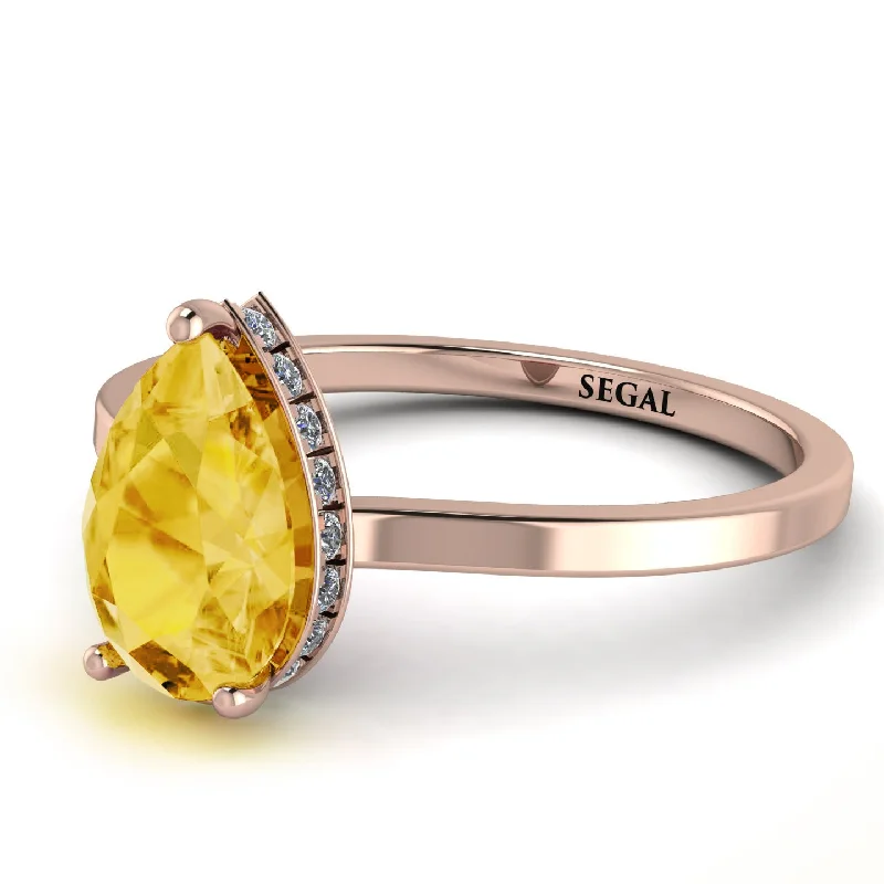 Birthstone Ring for Gifts-Hidden Halo Pear Citrine Engagement Ring - Mary No. 602