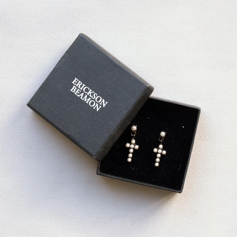 Classic Gold Earrings for Women-Vintage Pearl Cross Stud Earrings