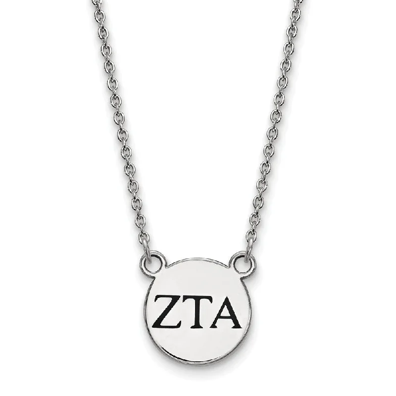 Simple Gold Necklace for Daily Wear-Sterling Silver Zeta Tau Alpha Small Enamel Greek Letters Necklace