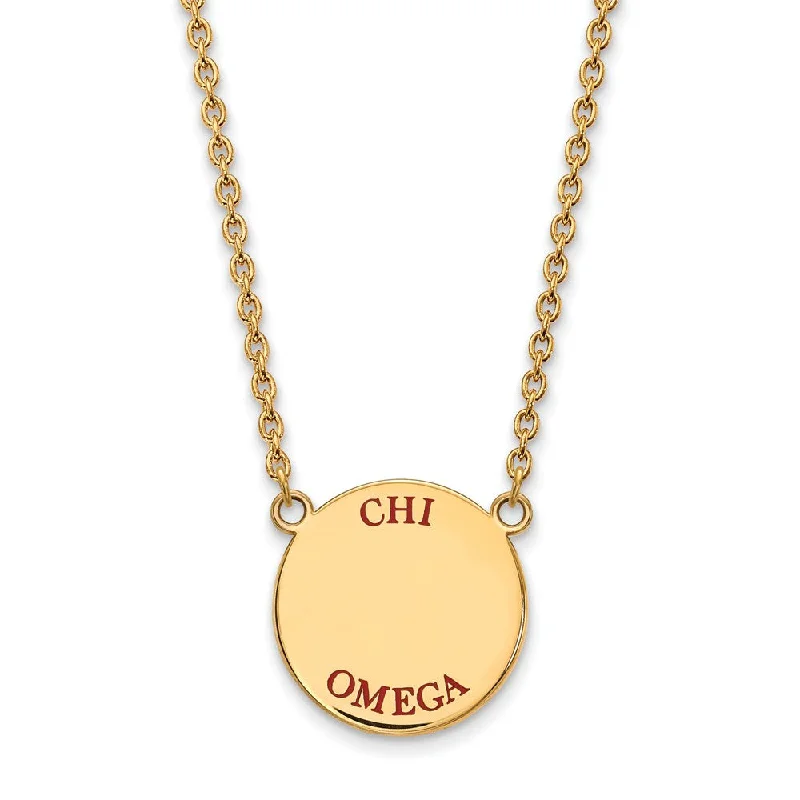 Simple Gold Pendant Necklace-14K Plated Silver Chi Omega Large Red Enamel Necklace