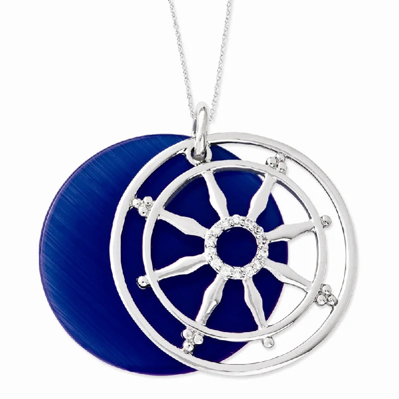 Chunky Necklace for Bold Style-Stay On Target, Silver Captain's Wheel Necklace with Cubic Zirconia