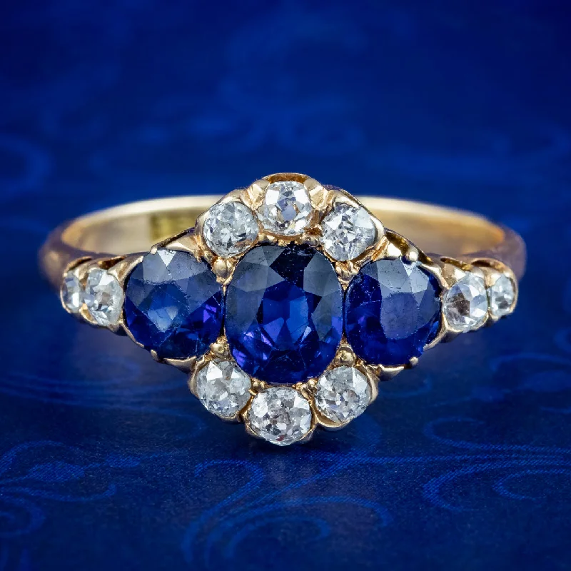 Simple Gemstone Ring for Fashion-Antique Victorian Sapphire Diamond Cluster Ring 1.8ct Sapphire With Cert