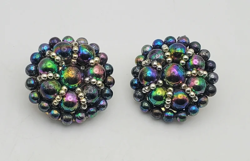 Beautiful Earrings for Fashionable Look-Vintage Aurora Borealis Beaded Clip-On Earrings