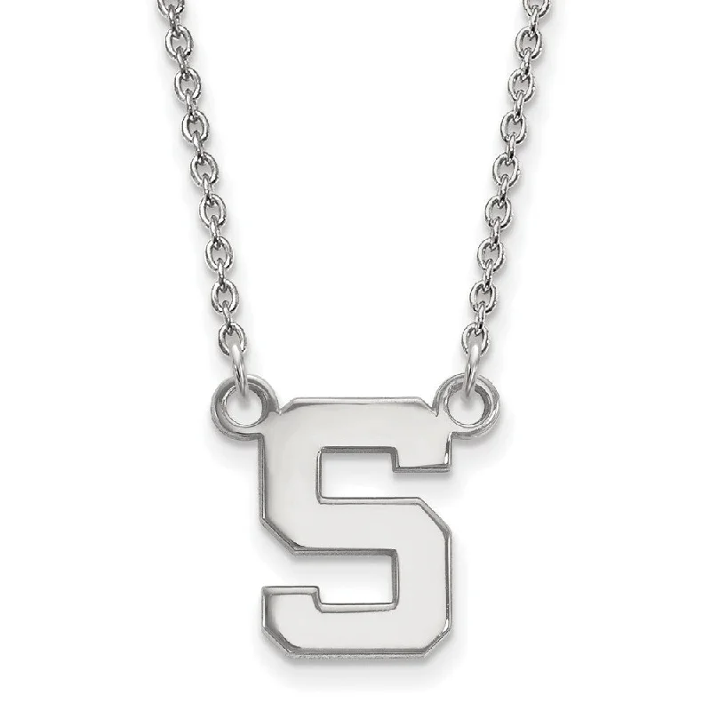 Handcrafted Gemstone Necklace for Gifts-Sterling Silver Michigan State Small Initial S Pendant Necklace