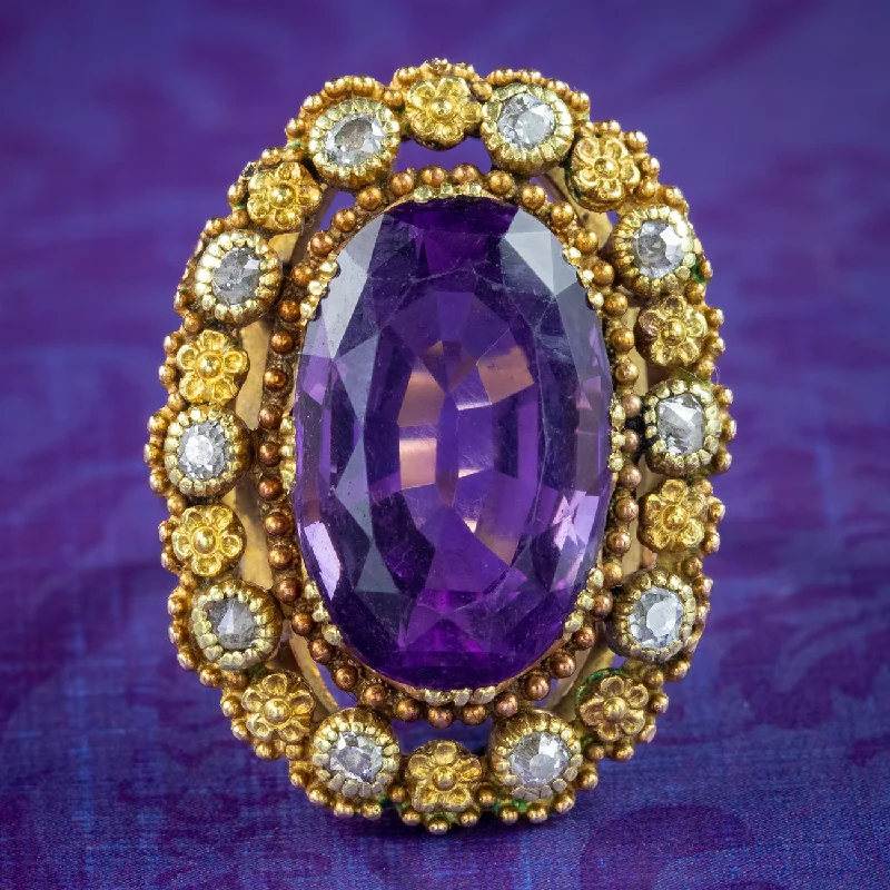 Gemstone Ring with Sapphire-Antique Victorian Amethyst Diamond Ring 7.2ct Amethyst