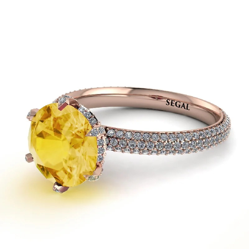 Simple Gemstone Ring for Fashion-Hidden Halo Round Citrine Engagement Ring - Ashley No. 602