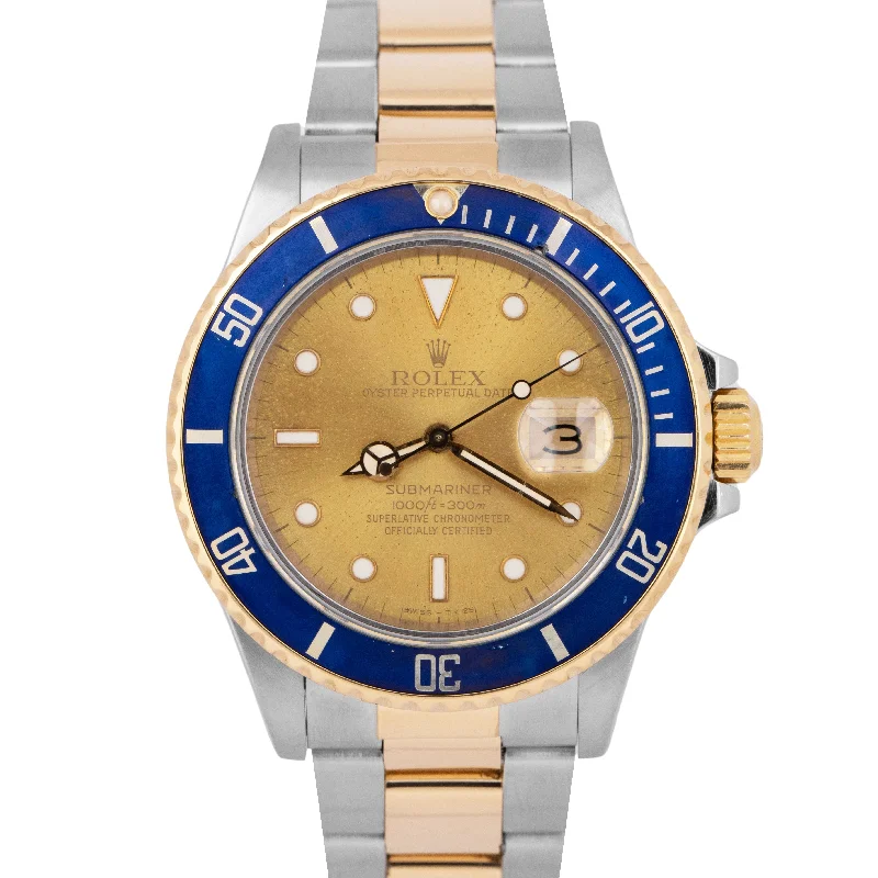 Rose Gold Smart Watches for Women-RARE Rolex Submariner Date 18K Two-Tone Gold CHAMPGANE PATINA 40mm Watch 16803