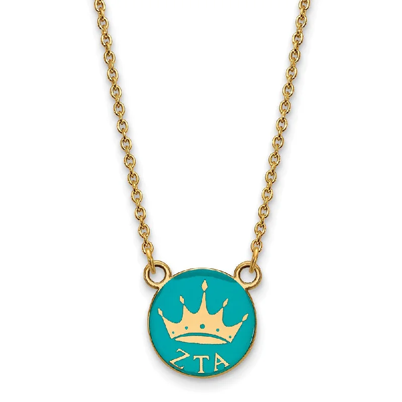 Fashion Necklace for Young Women-14K Plated Silver Zeta Tau Alpha Small Enamel Logo Necklace