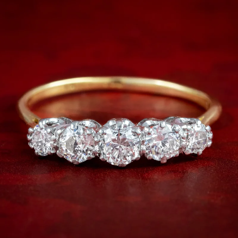 Custom Diamond Ring for Engagement-Antique Victorian Diamond Five Stone Ring 0.82ct Total