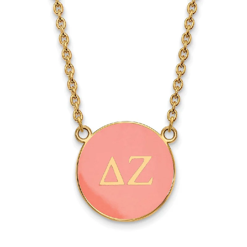 Minimalist Gold Necklace-14K Plated Silver Delta Zeta Large Enamel Greek Letters Disc Necklace