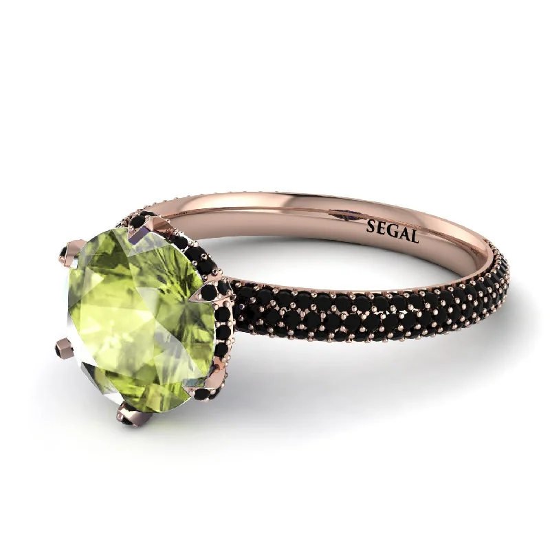 Unique Wedding Ring for Him and Her-Hidden Halo Round Peridot Engagement Ring - Ashley No. 708