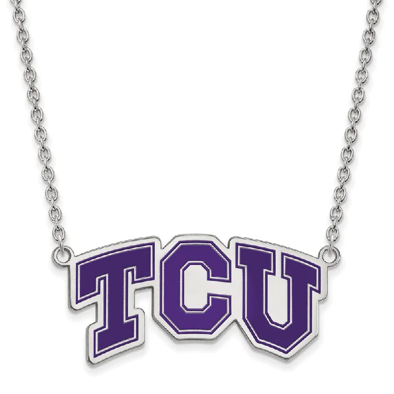 Fashionable Necklace for Young Adults-Sterling Silver Texas Christian U Large Enamel Pendant Necklace