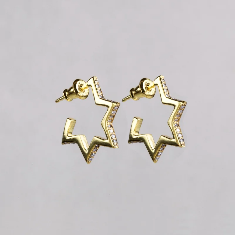 Stylish Statement Earrings-Crystallised Star Hoop Earrings