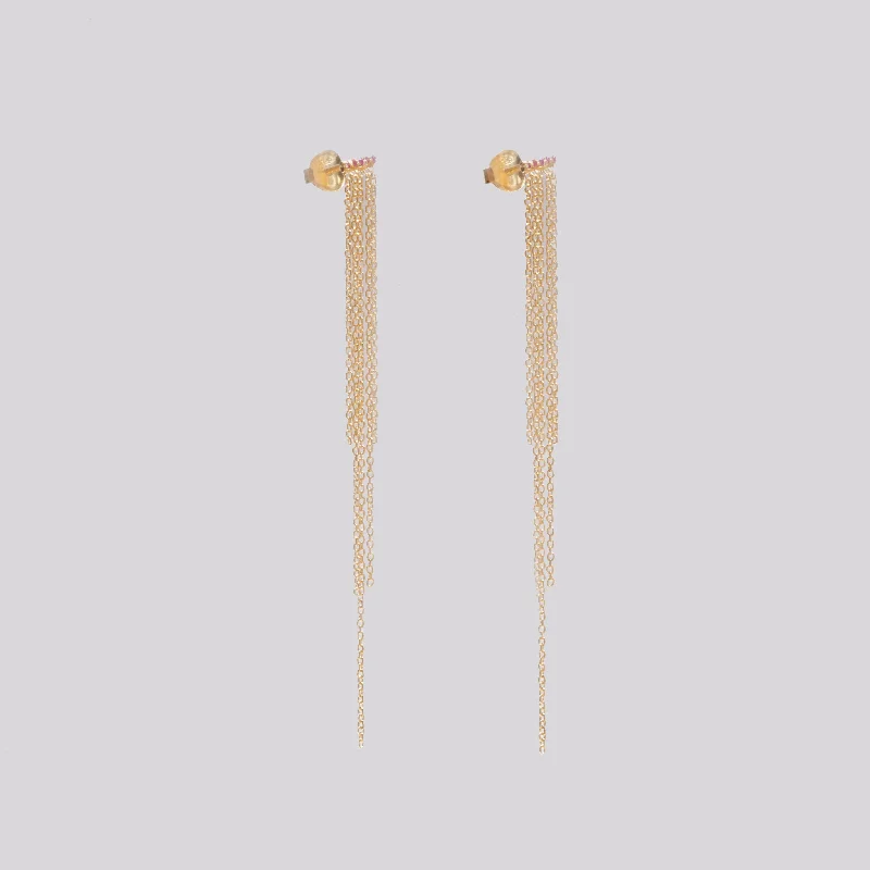 Personalized Earrings for Fashion-Gold-plated Silver Tassel Stud Earrings with Garnet