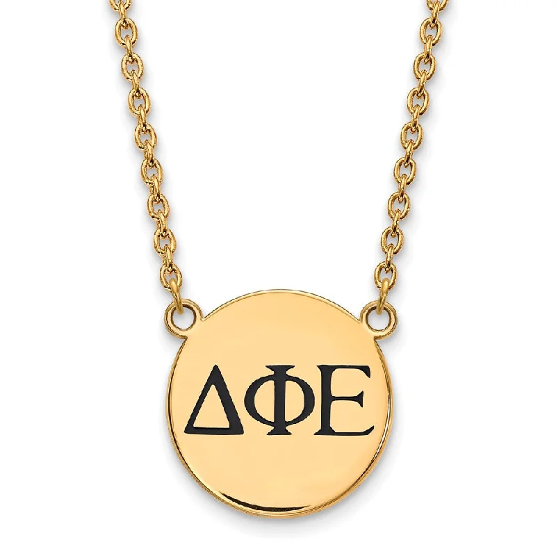 Unique Gemstone Necklace for Special Occasions-14K Plated Silver Delta Phi Epsilon Lg Enamel Greek Letters Necklace