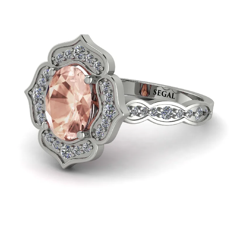 Handmade Gold Ring for Gifts-Decorated Halo Oval Morganite Engagement Ring - Faith No. 903