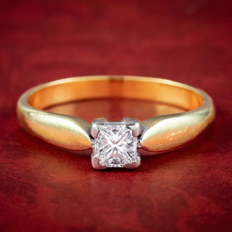 Custom Wedding Ring for Fashionable Couples-Art Deco Style Diamond Solitaire Ring 0.30ct Princess Cut Diamond