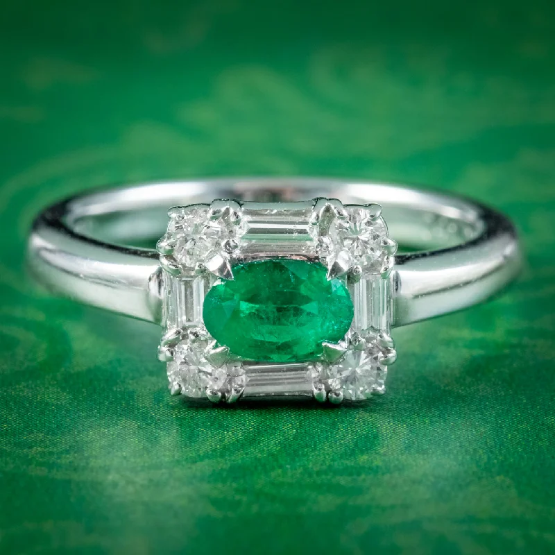 Custom Engagement Ring for Bold Women-Art Deco Style Emerald Diamond Ring 0.41ct Zambian Emerald