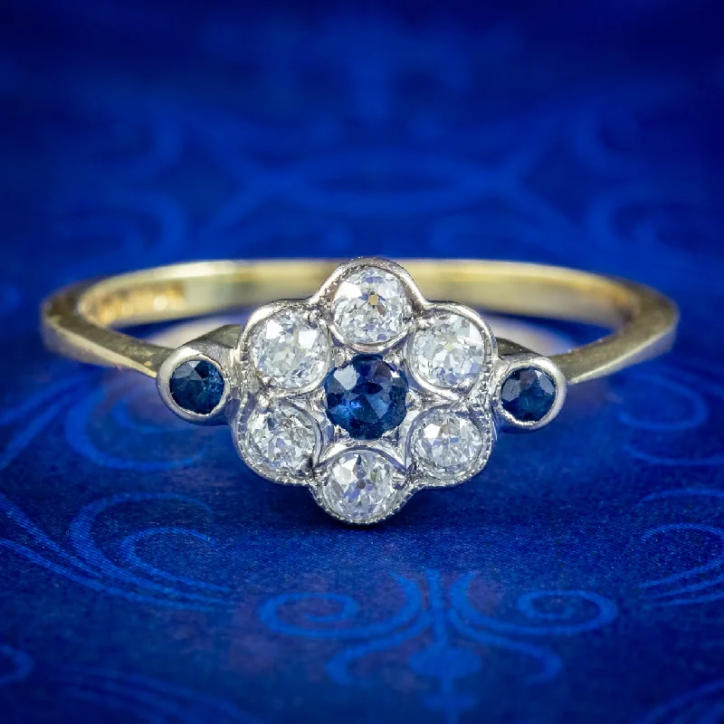 Elegant Diamond Engagement Ring-Edwardian Style Sapphire Diamond Daisy Cluster Ring