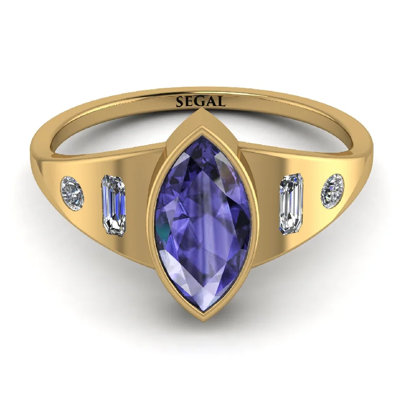 Designer Wedding Band for Men-Marquise Bezel Tanzanite Ring - Juliana No. 201