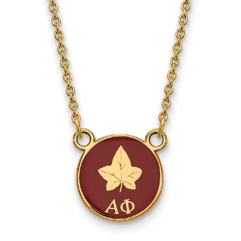 Gold Pendant Necklace for Stylish Women-14K Plated Silver Alpha Phi Small Enamel Logo Necklace