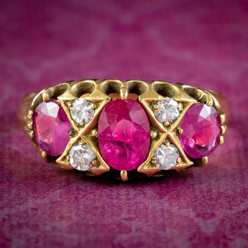 Trendy Gold Ring for Fashion-Victorian Style Ruby Diamond Ring 1.8ct Ruby