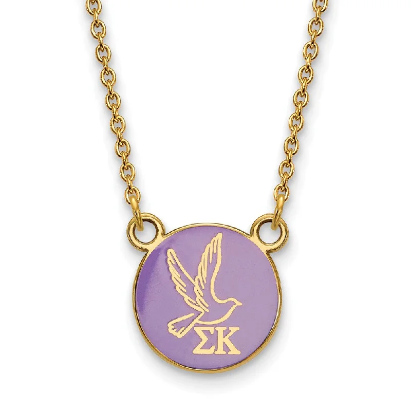 Boho Necklace for Casual Look-14K Plated Silver Sigma Kappa Small Purple Enamel Logo Necklace