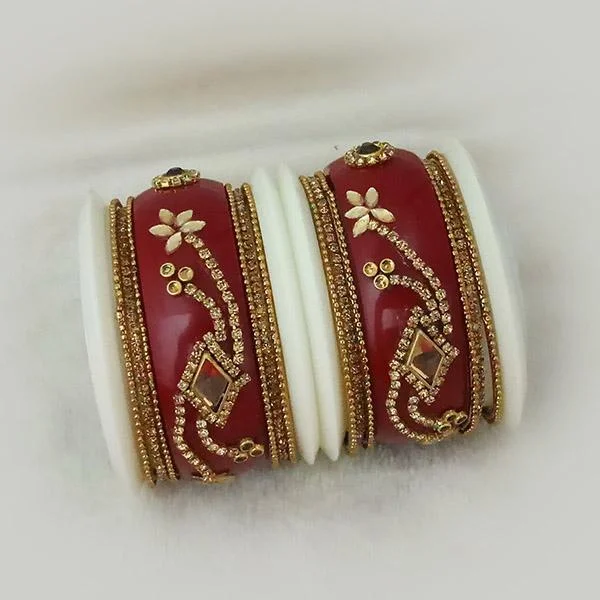 Handmade Bangles for Personal Style-Sejal Gold Plated Maroon Austrian Stone Bangle Set - 1403745_2.4