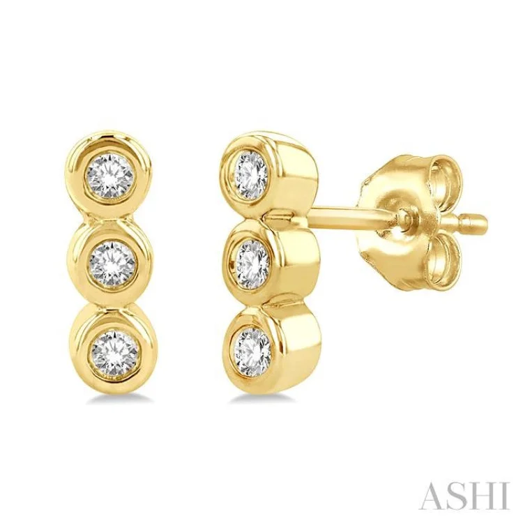 Fashionable Stud Earrings for Women-1/10 Ctw Petite Bezel Set Round Cut Diamond Fashion Stud Earring in 10K Yellow Gold