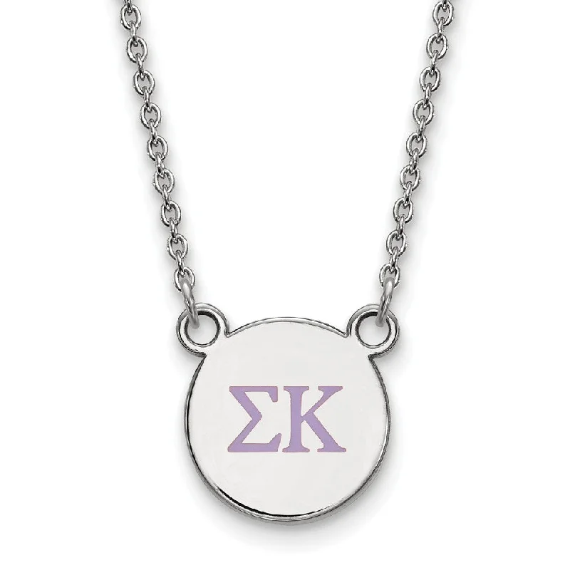 Bridal Necklace with Crystals-Sterling Silver Sigma Kappa Small Lavender Enamel Greek Necklace